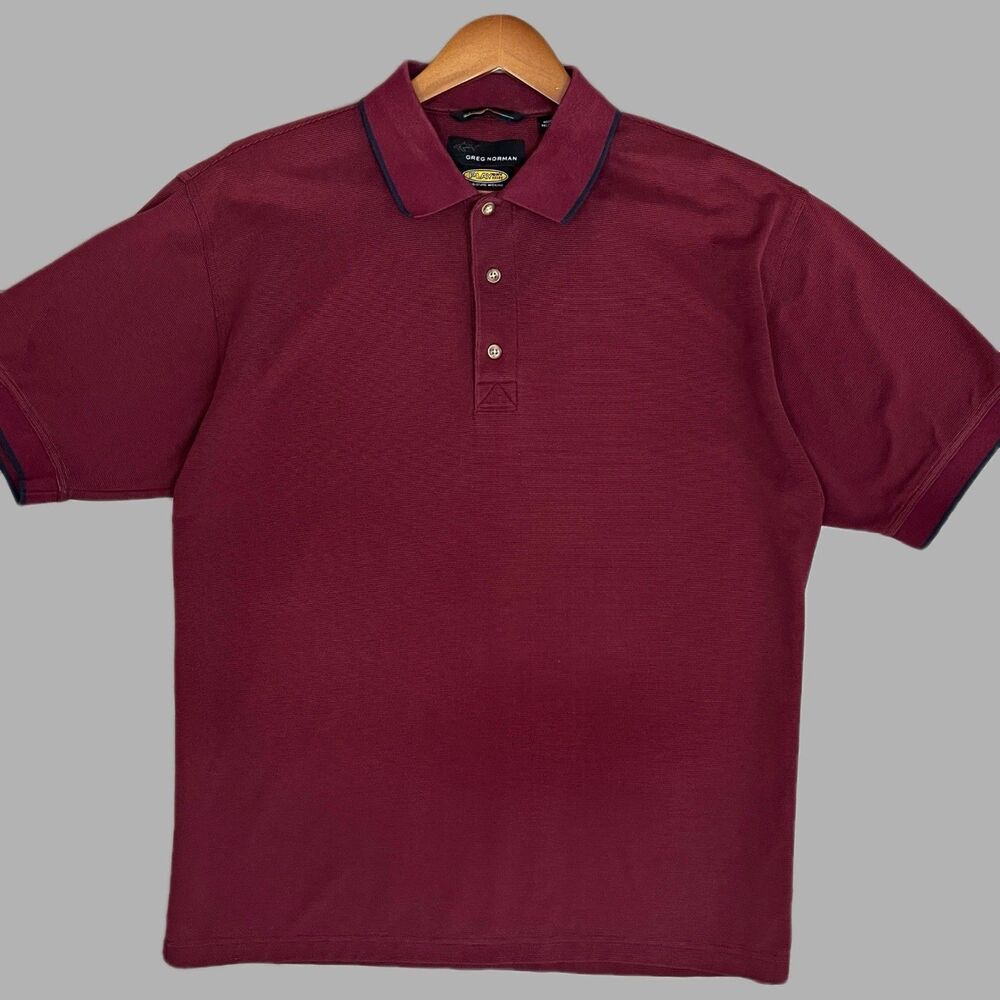 Greg Norman Play Dry Men's Moisture Wicking Polo Shirt Burgundy Short Sleeve L